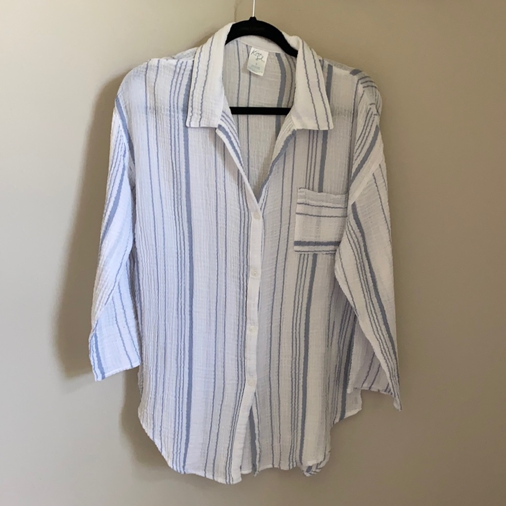 Like New Target Kona Sol Blue White Stripe Sheer Waffle Beach Cover Up Sz S